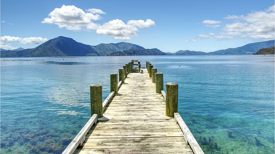 blue, turquoise, pontoon, water, transparent, travel, sea, calm HD wallpaper