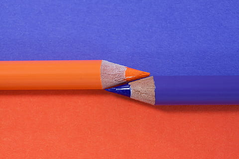 colored pencil, complementary, orange, violet, writing implement HD wallpaper