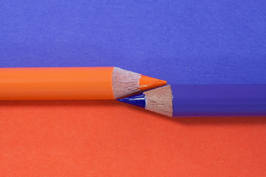 colored pencil, complementary, orange, violet, writing implement HD wallpaper