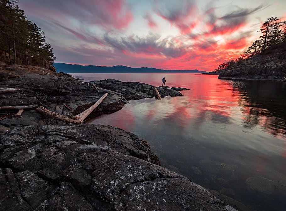 Scenic View of Lake During Dawn, calm waters, clouds, dramatic HD wallpaper