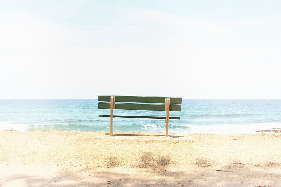 silence, bench, relax, calm, nature, sea, waves, beach, water HD wallpaper