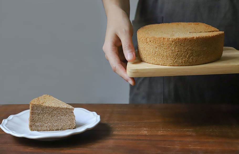 Sliced Chiffon Cake On White Plate, bread, delicious, food, pastry HD wallpaper