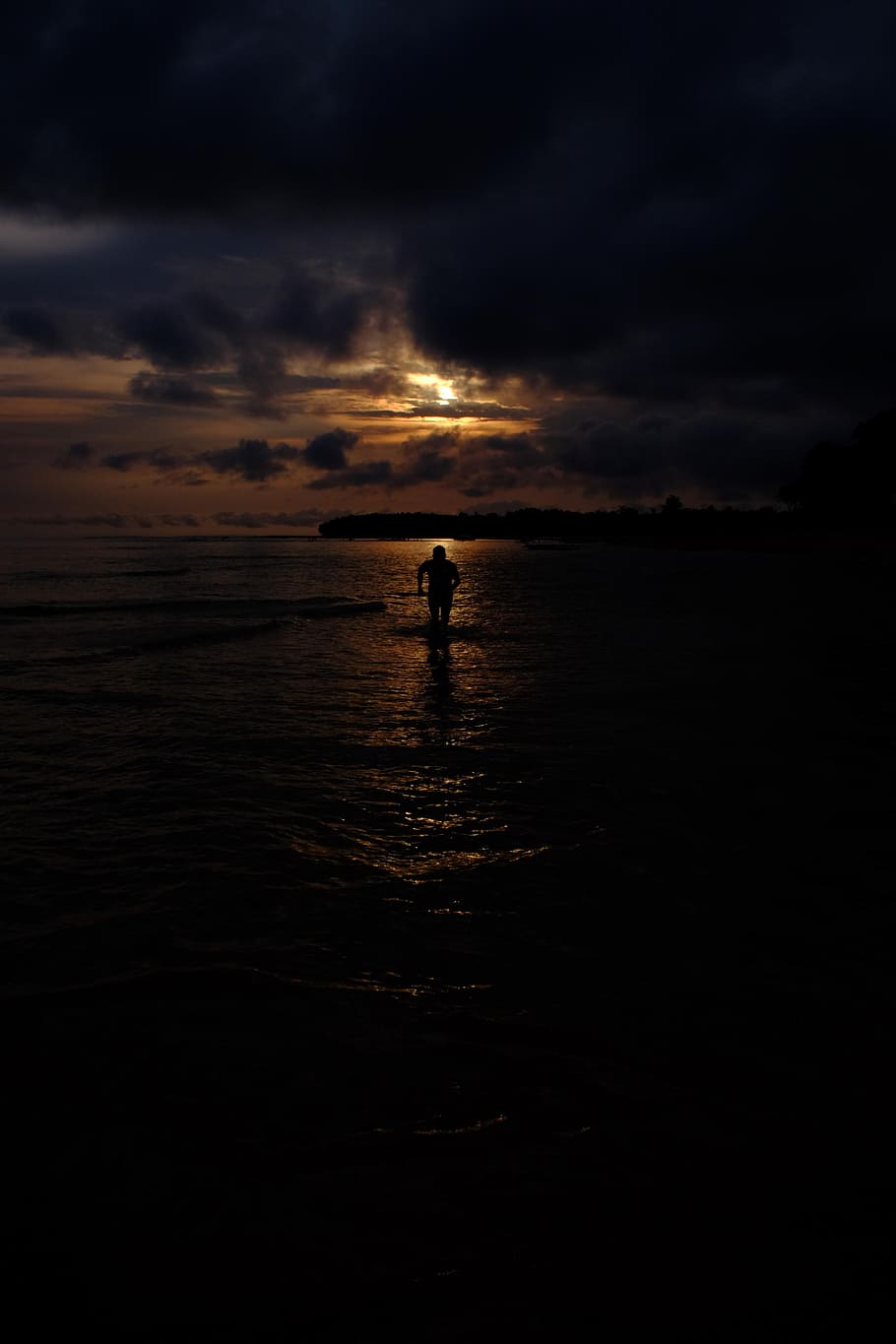 sunset, beach, sea, sky, cloud - sky, silhouette, water, land HD wallpaper