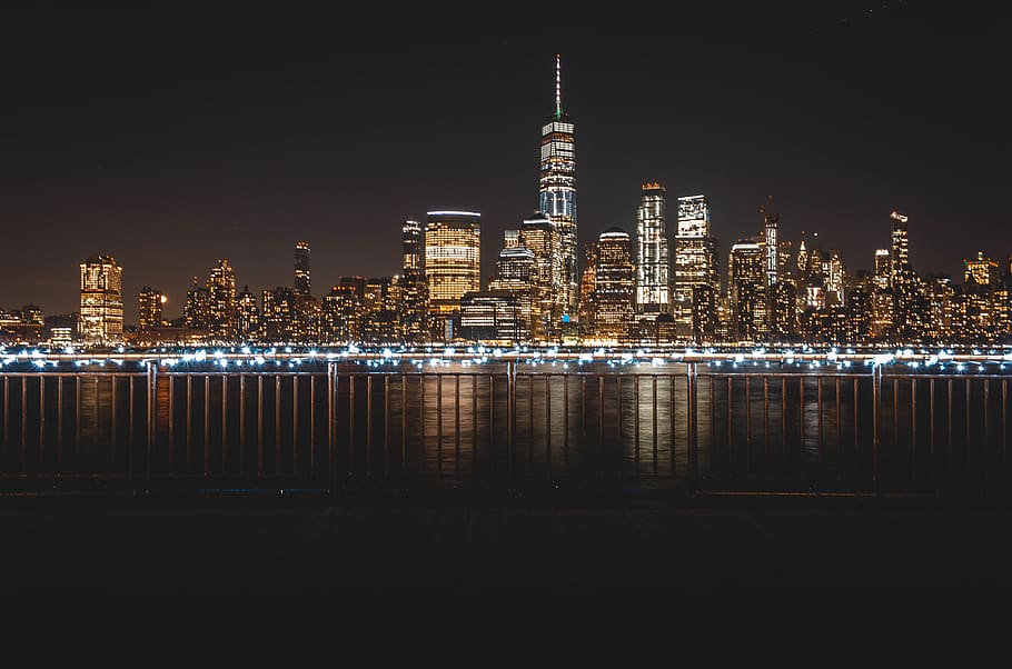 city buildings, metropolis, urban, town, downtown, waterfront HD wallpaper