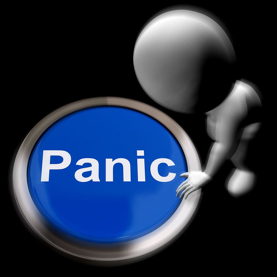 Panic Pressed Showing Alarm Distress And Crisis, anxiety, button