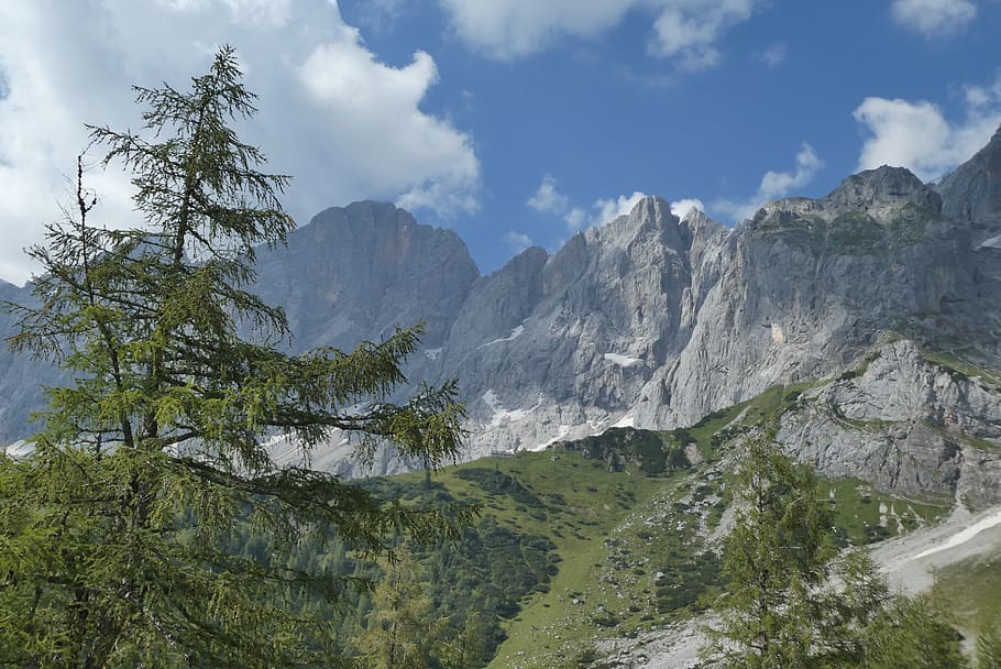 mountains, dachstein, austria, alpine, panorama, clouds, top, HD wallpaper