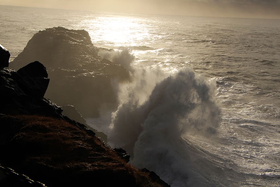 iceland, wave, cliff, beach, water, sea, beauty in nature, motion HD wallpaper
