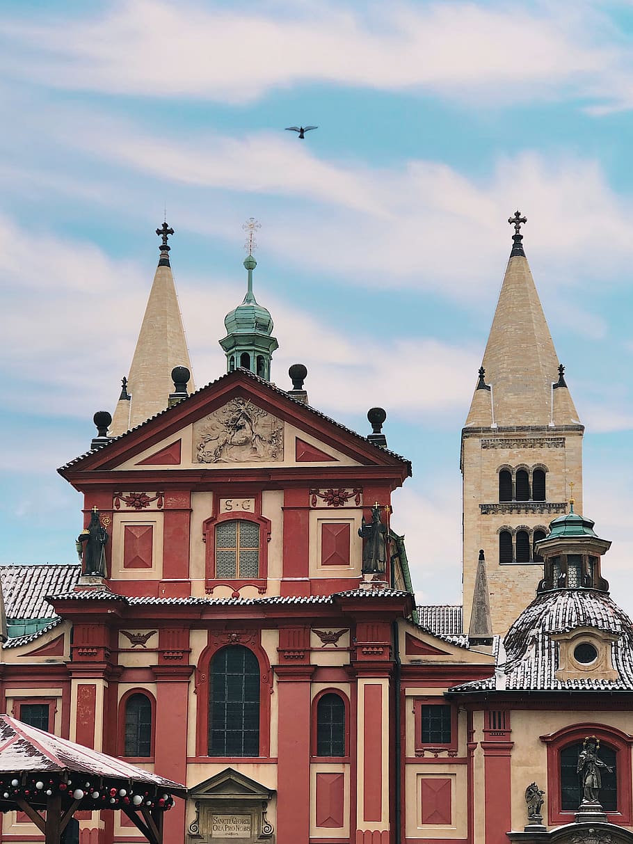 sky, bird, saint, red, coral, blue, new year, christmas, Prague HD wallpaper