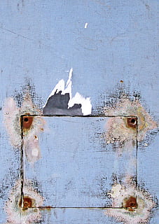blue painted wall, rust, hole, painting, art, slate, stain, window HD wallpaper