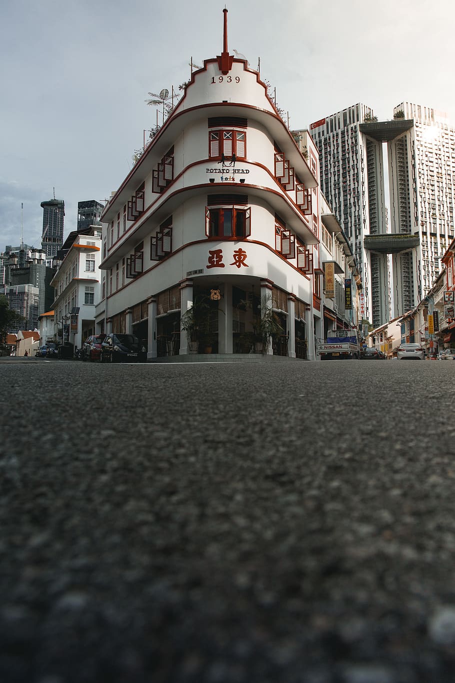 White and Red 3-storey Building, architecture, asphalt, buildings HD wallpaper