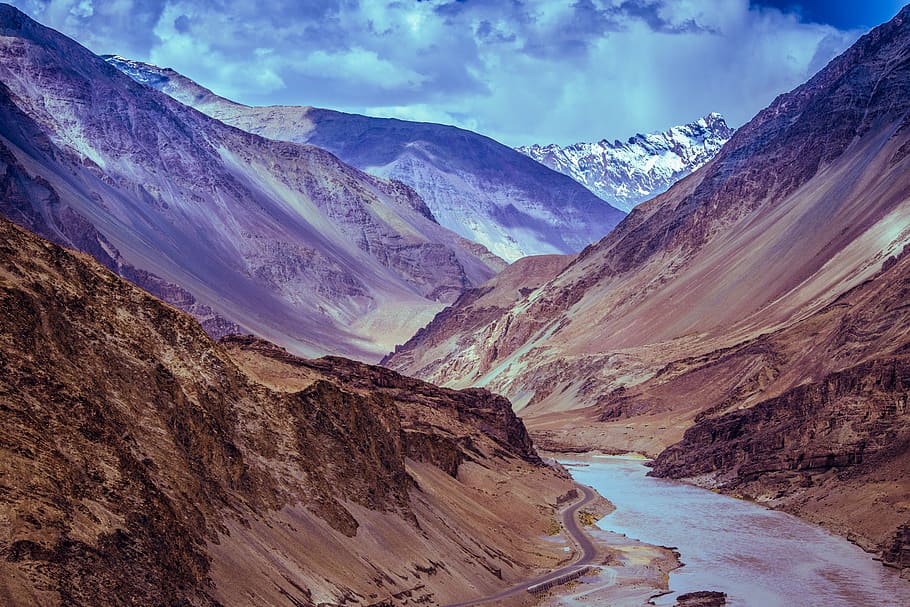 Mountain and Body of Water Painting, clouds, daylight, desert HD wallpaper