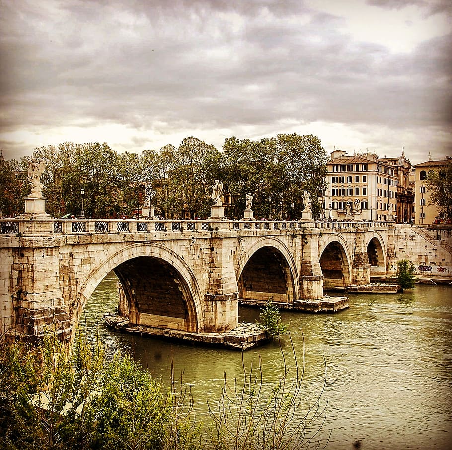 italy, rome, built structure, bridge, architecture, water, bridge - man made structure HD wallpaper