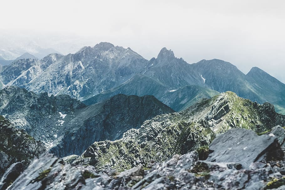 aerial photo of mountains during daytime, landscape, peak, cloud HD wallpaper