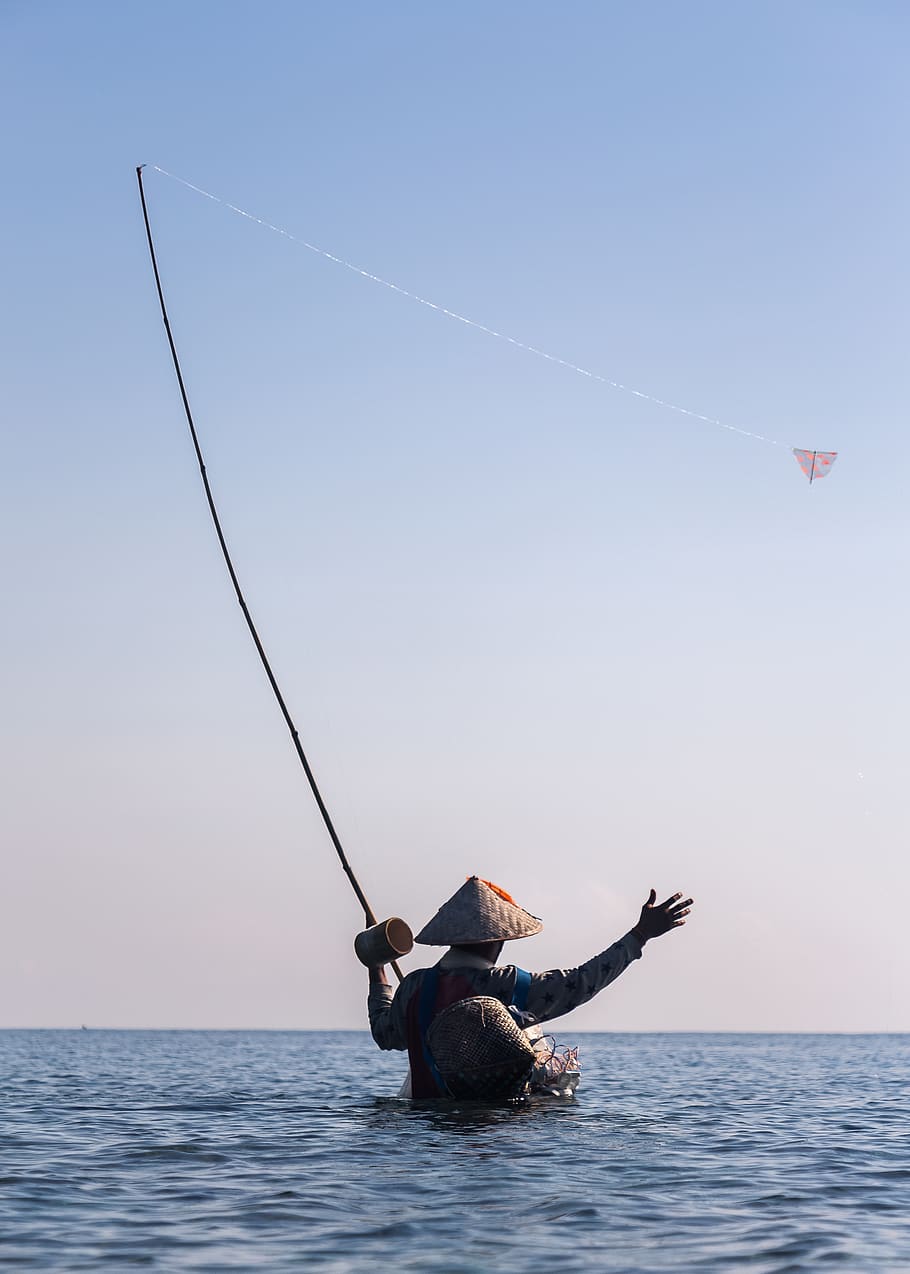 person playing kite, sky, water, sea, leisure activity, one person HD wallpaper