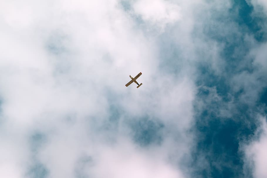 sky, clouds, cloudy, plane, flight, flying, low angle view HD wallpaper