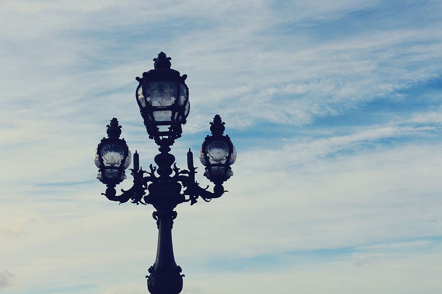 Black 3-in-1 Metal Post Under Blue and White Sky, ancient, antique HD wallpaper