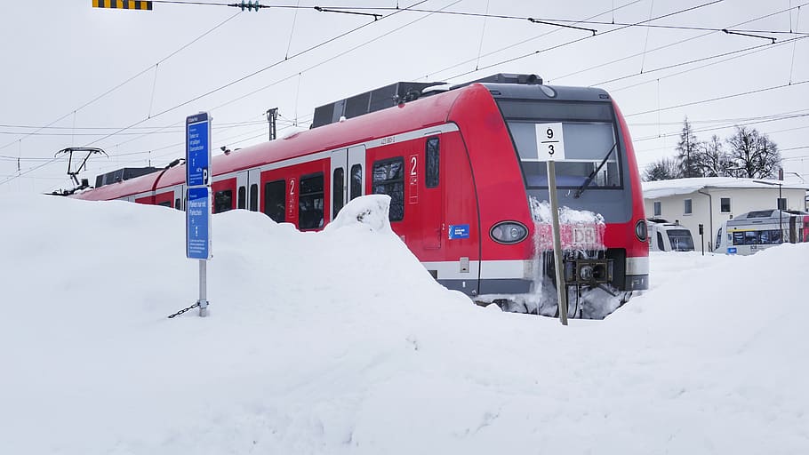 wintertime, snow, train, railway, cold temperature, white color HD wallpaper