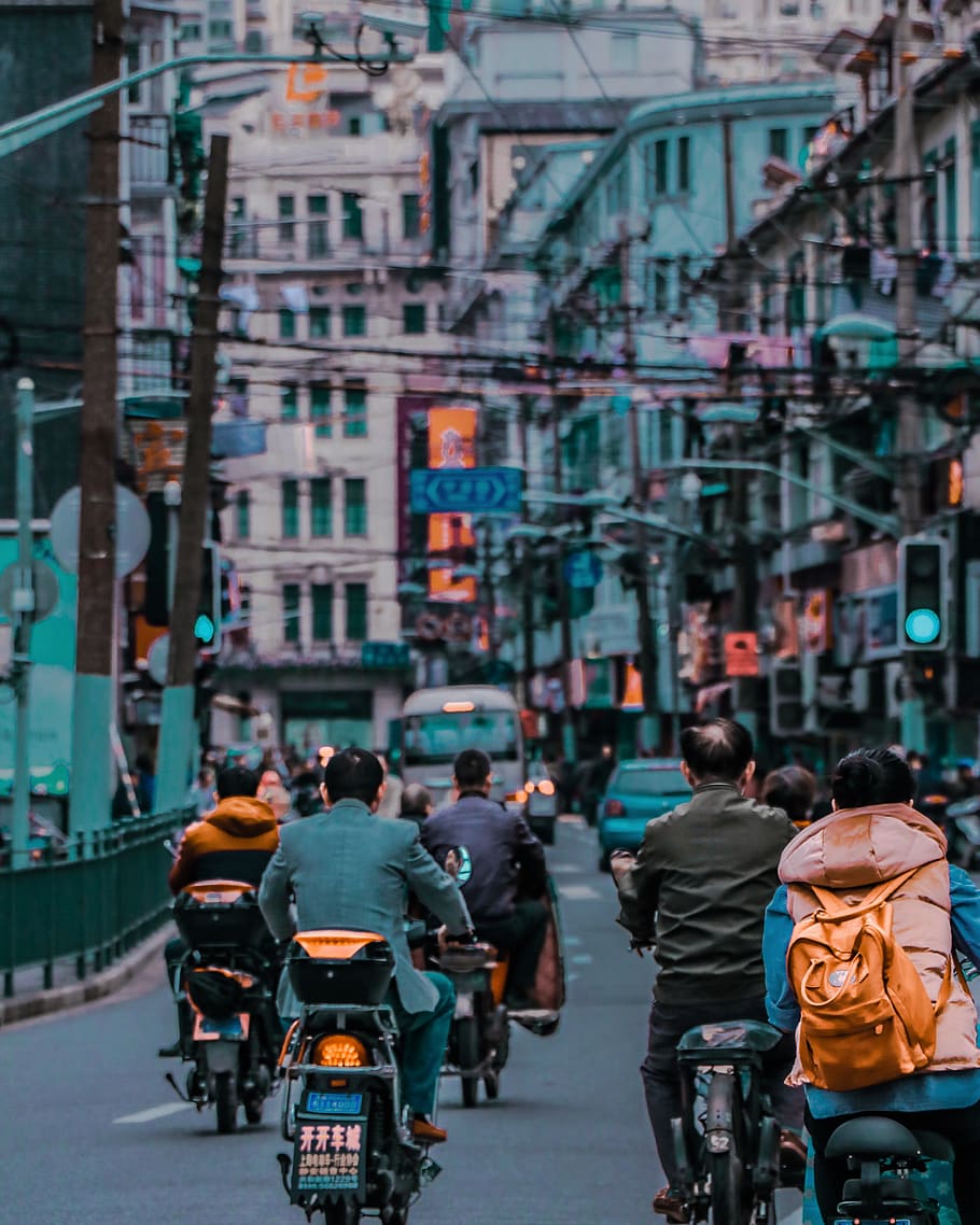 people riding motorcycles, city, architecture, building exterior HD wallpaper