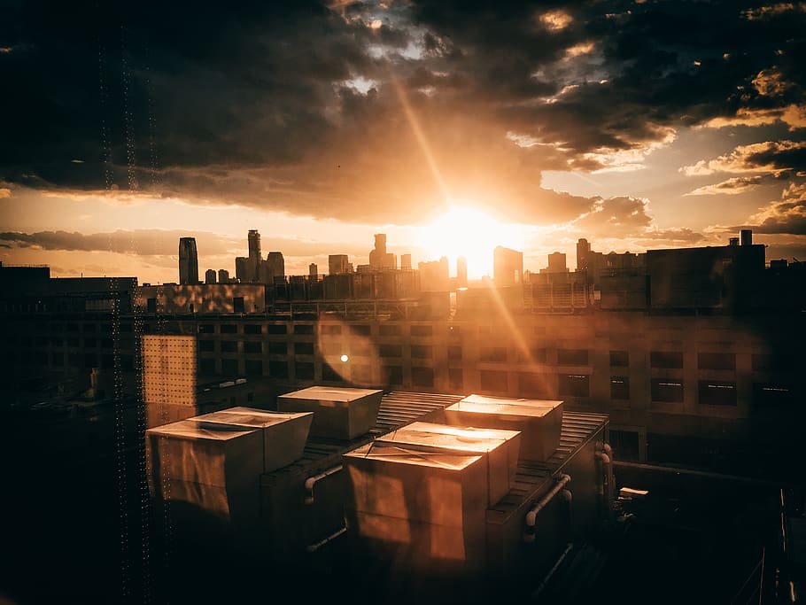 outdoors, flare, light, sunset, nature, box, sunlight, crate HD wallpaper
