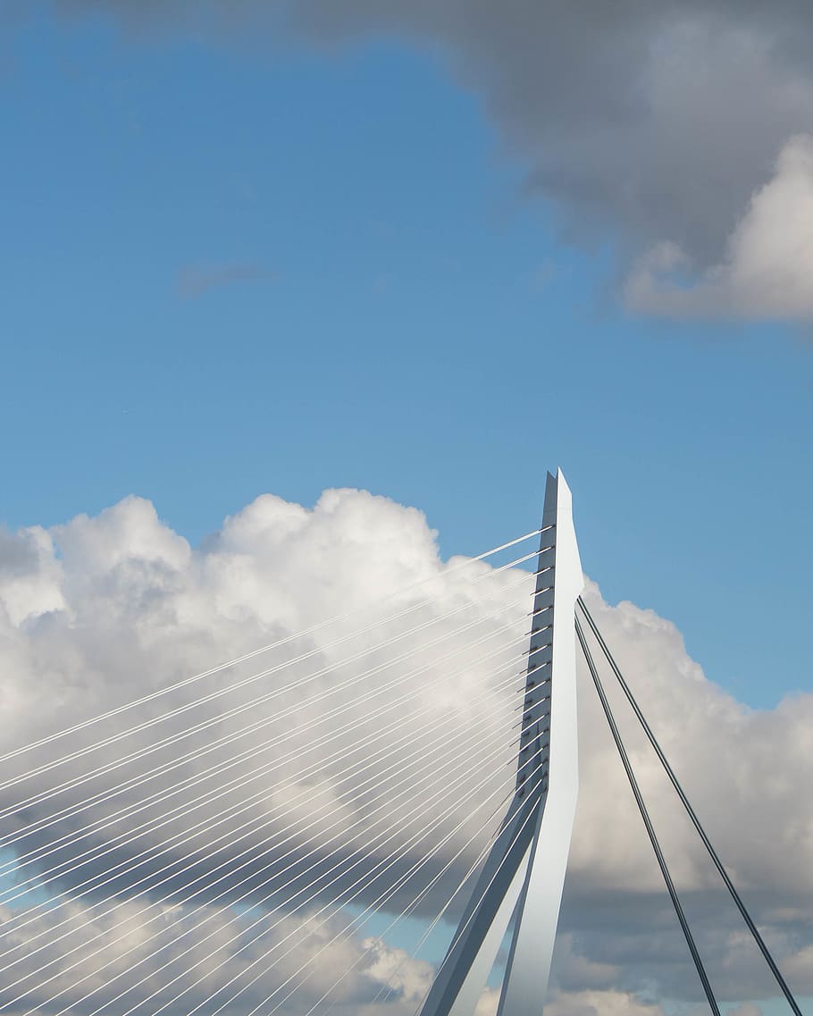 white suspension bridge under white cloud, cloud - sky, architecture HD wallpaper
