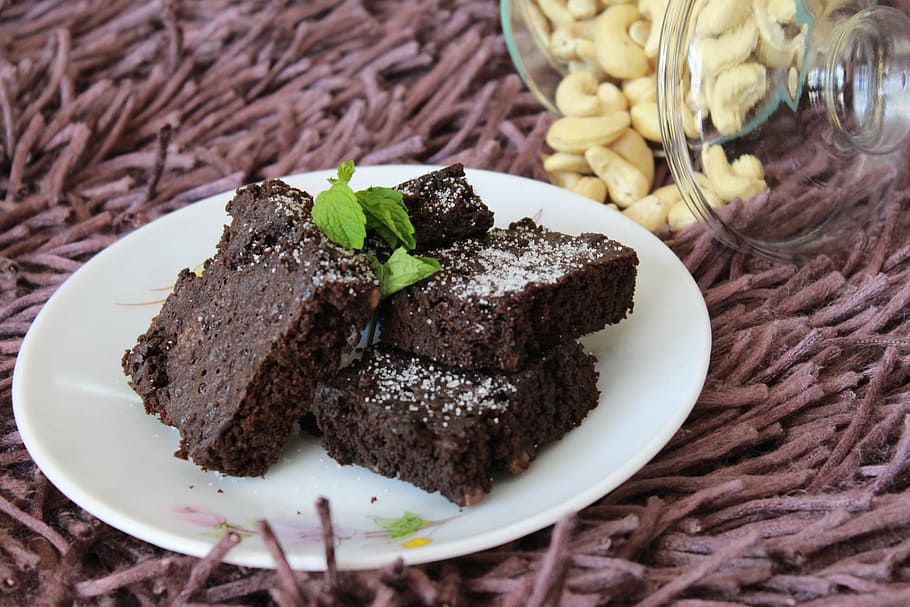 delicious brownies  with a generous sprinkling  of sugar and a hint of mint.