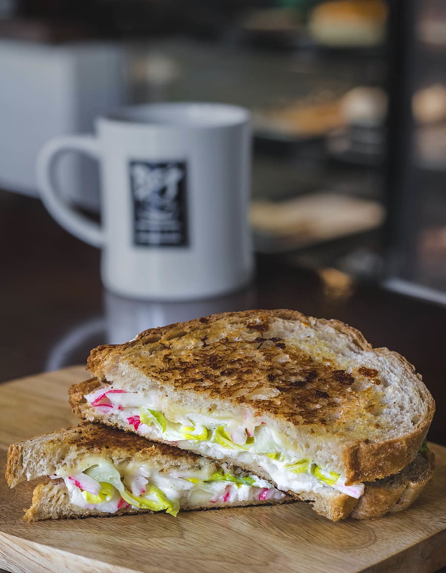 sandwich on brown board, food and drink, bread, freshness, close-up HD wallpaper