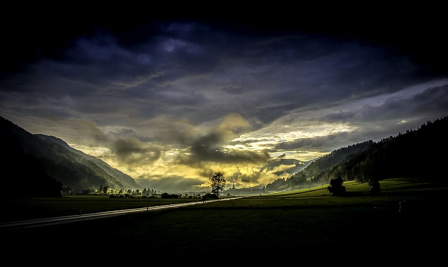 austria, sankt peter am kammersberg, steiermark, sunset, clouds, HD wallpaper