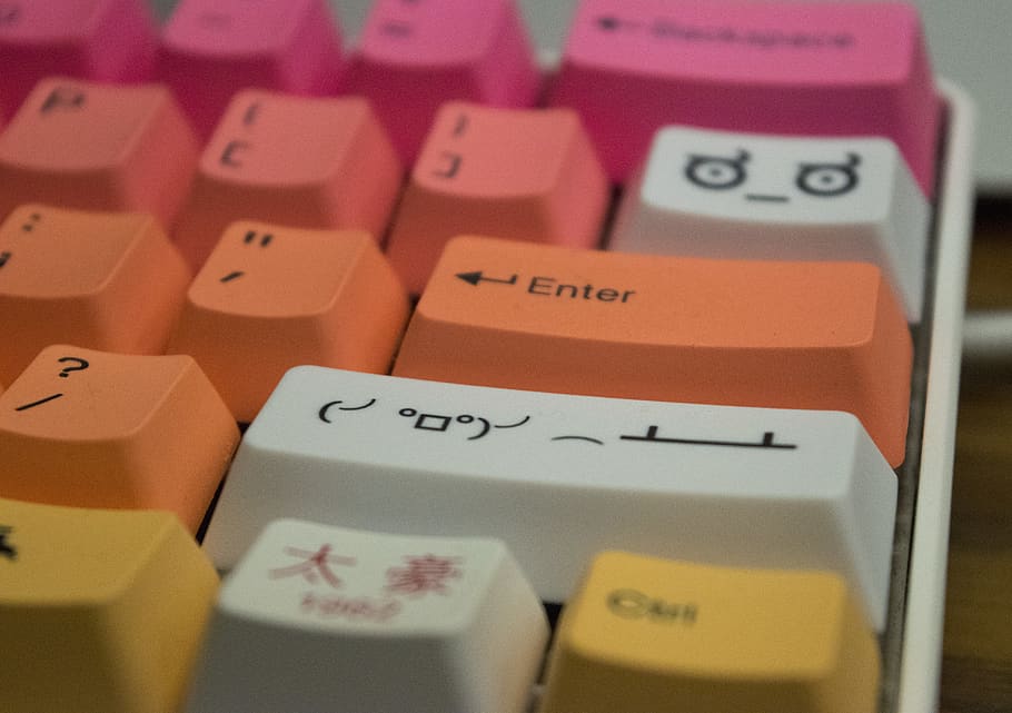 orange and pink computer keyboard, text, communication, close-up HD wallpaper