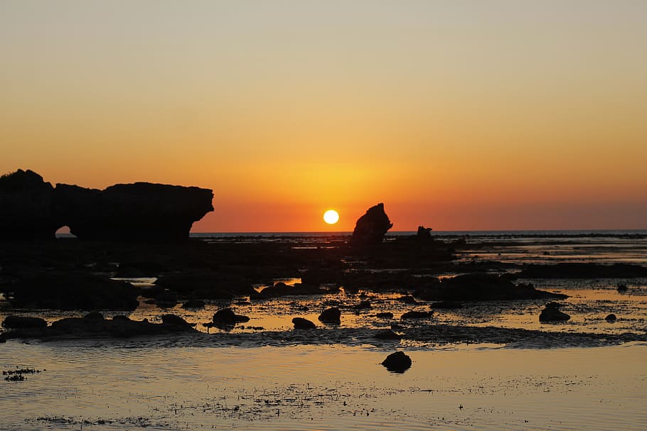 sunset, landscape, sky, dawn, outdoor, sea, nature, water, orange color HD wallpaper