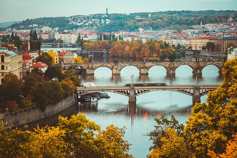 HD wallpaper Autumn Colors in Prague, Czechia, architecture, bridge