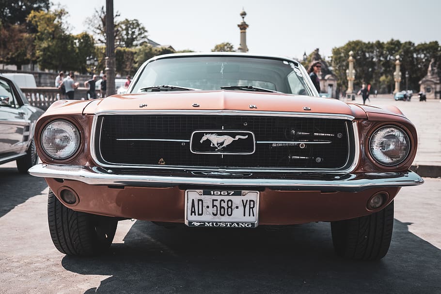 tilt shift photography of Ford Mustang, car, vehicle, paris, france, HD wallpaper
