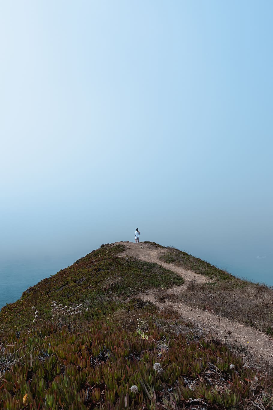 person standing on mountain, nature, slope, outdoors, human, dirt road, HD wallpaper
