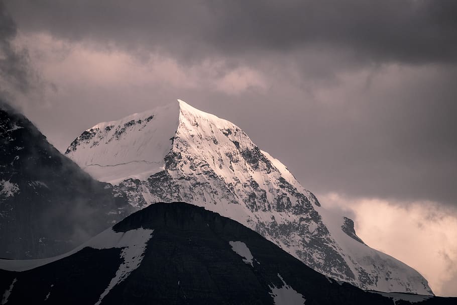 mountain covered by snow under white clouds at daytime, sky, cloudscape HD wallpaper
