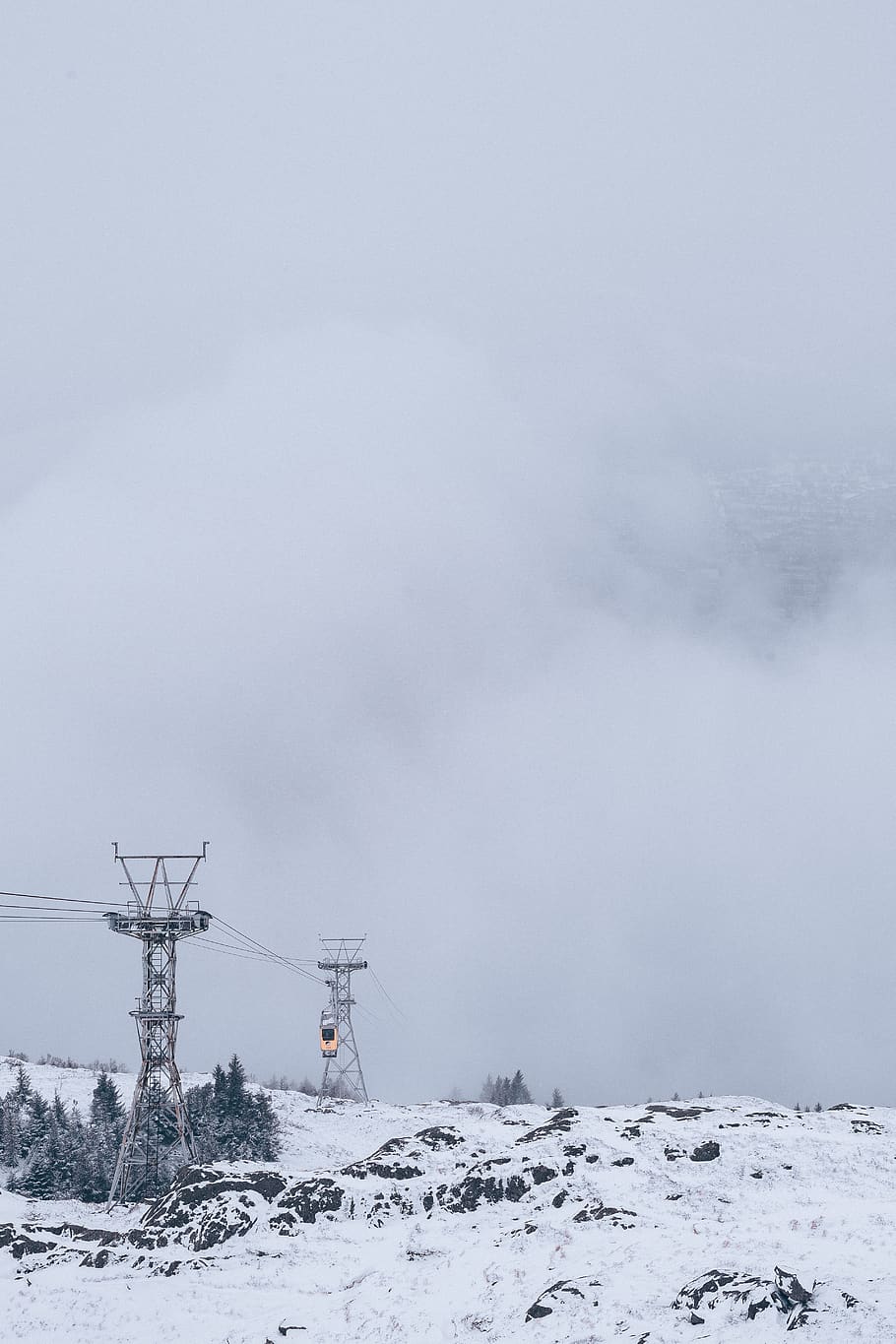 two gray transmission towers, outdoors, nature, norway, snow HD wallpaper