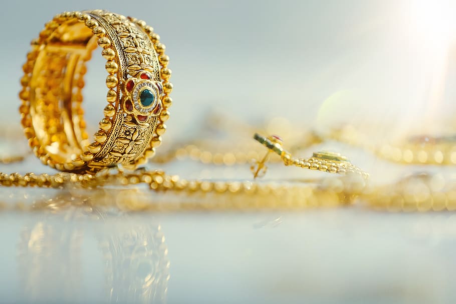 Various Gold Jewellery On Black Background Stock Photo Picture And Royalty  Free Image Image 12266594