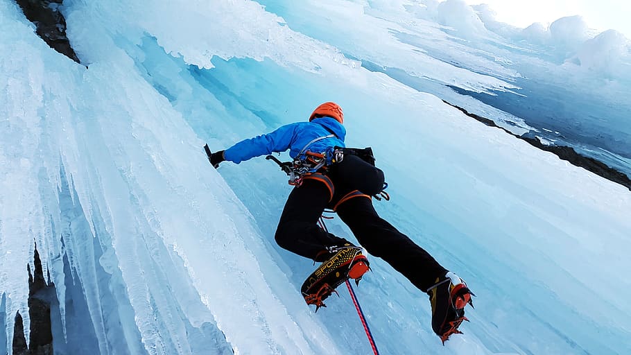 ice climbing, extreme sports, icefall, ice climbers, alpinism, HD wallpaper