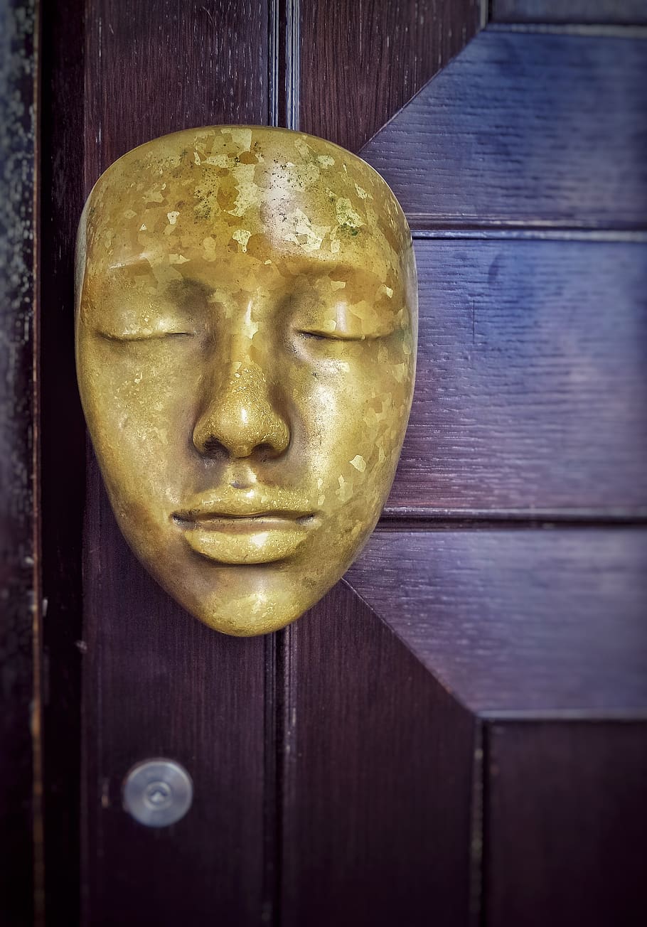 face, door, sleeping, calm, zen, female, gold, sculpture, tokyo, HD wallpaper
