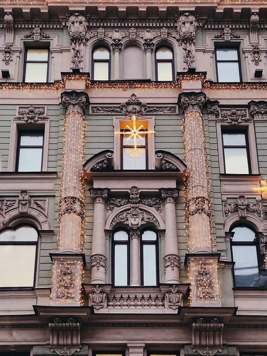 star window decor in building facade, architecture, tower, column HD wallpaper