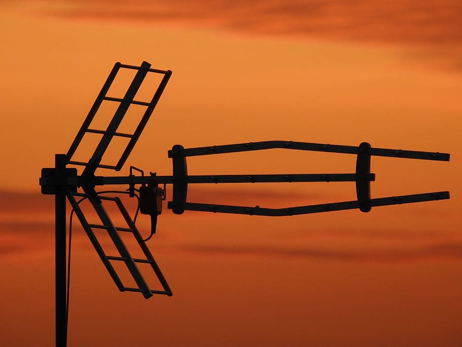 sunset, antenna, transmitter, orange color, sky, no people HD wallpaper