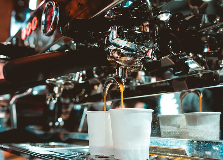 white cups in espresso maker, drink, food and drink, coffee maker HD wallpaper