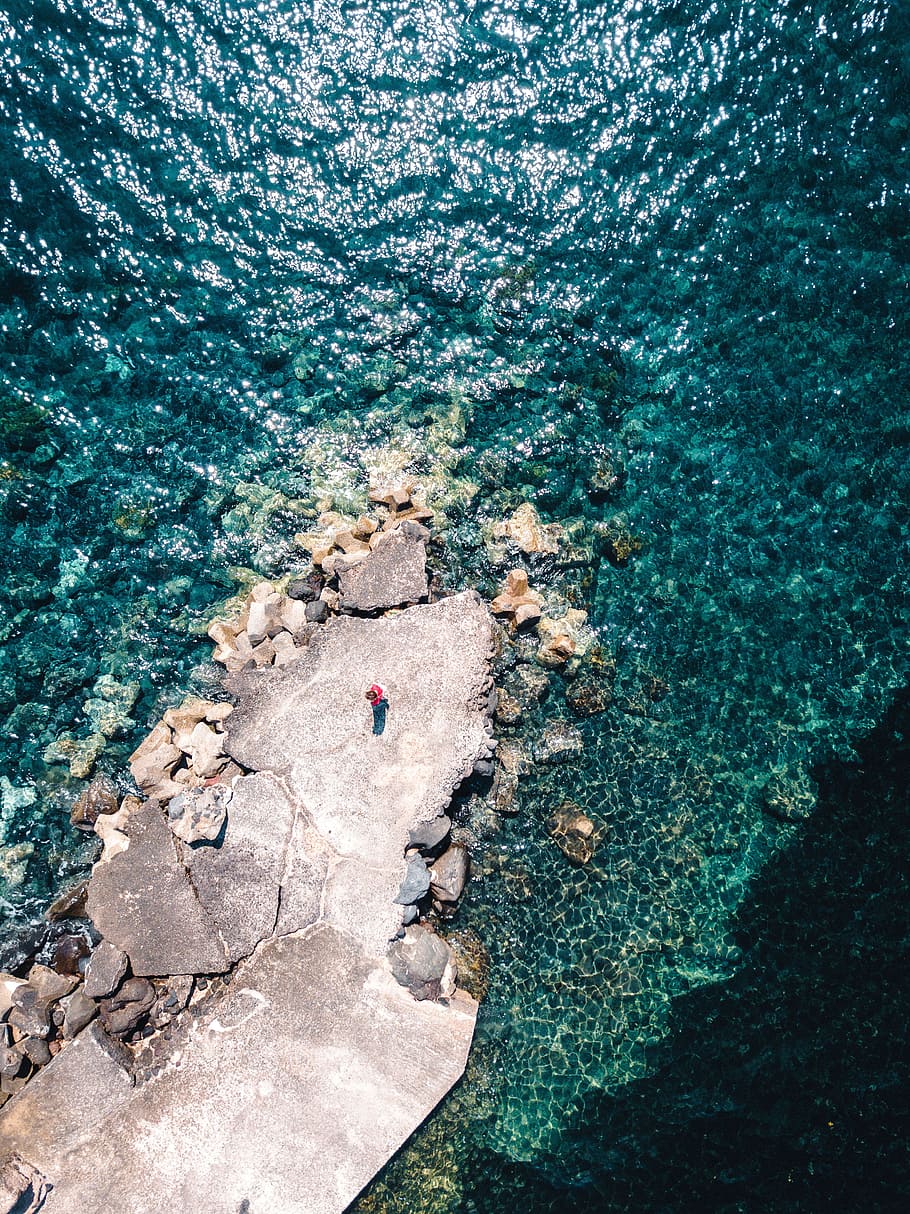 rock formation on body of water, seaside, small, greek, greece, HD wallpaper