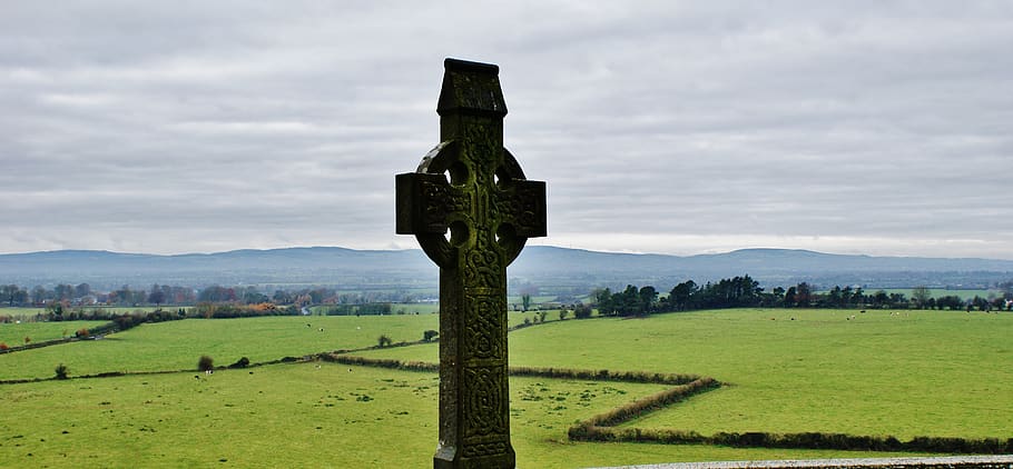 ireland, sky, grass, cloud - sky, plant, green color, cross HD wallpaper