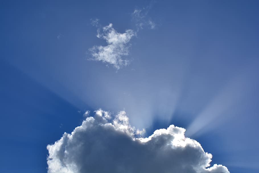 White Cloudy Sky With Sunrays, clouds, nature, cloud - sky, blue HD wallpaper