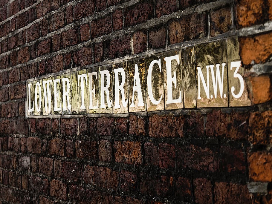 Lower Terrace Signage On Brick Wall, building, dirty, lower terrace nw3 HD wallpaper