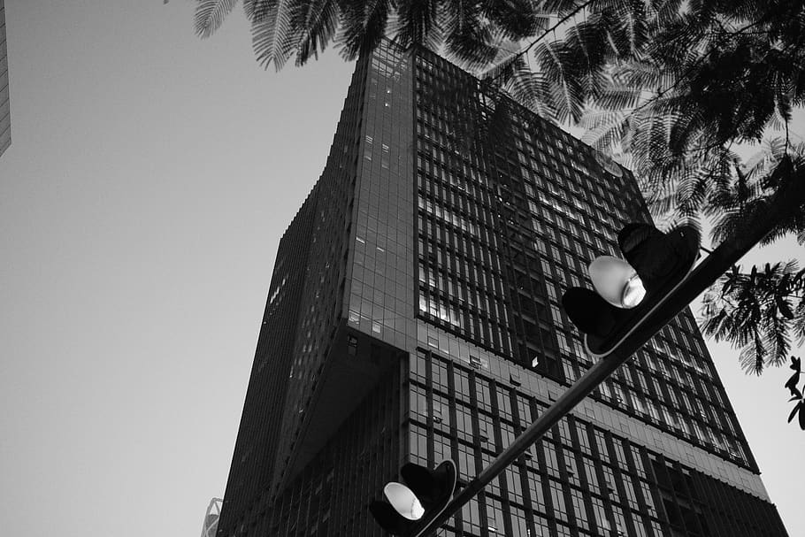 city, building, traffic light, low angle view, building exterior HD wallpaper