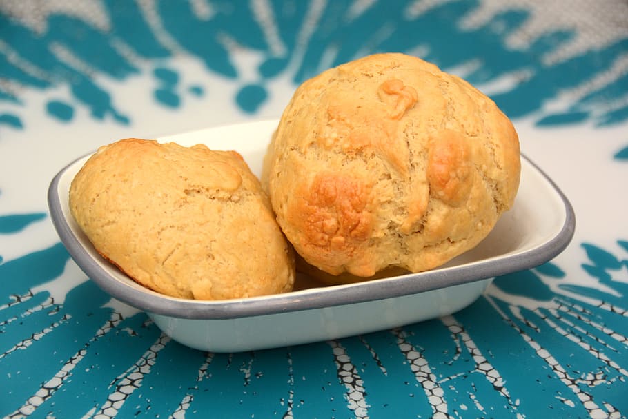 bread rolls, plate, baking, homemade, bakery, food, table, blue HD wallpaper