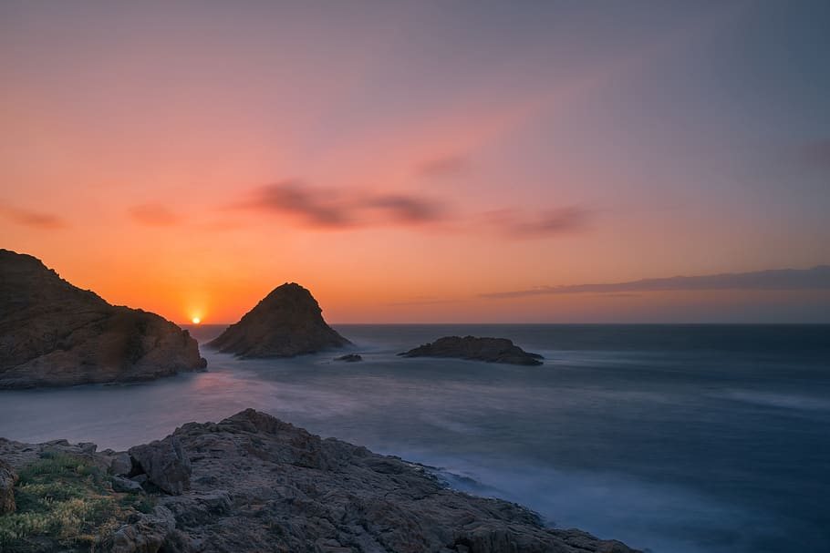Body of Water during Sunset, background, beach, beautiful, bright HD wallpaper