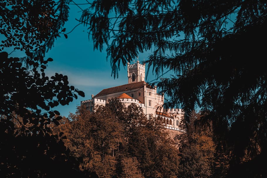 white concrete building surrounded with trees, architecture, bell tower HD wallpaper