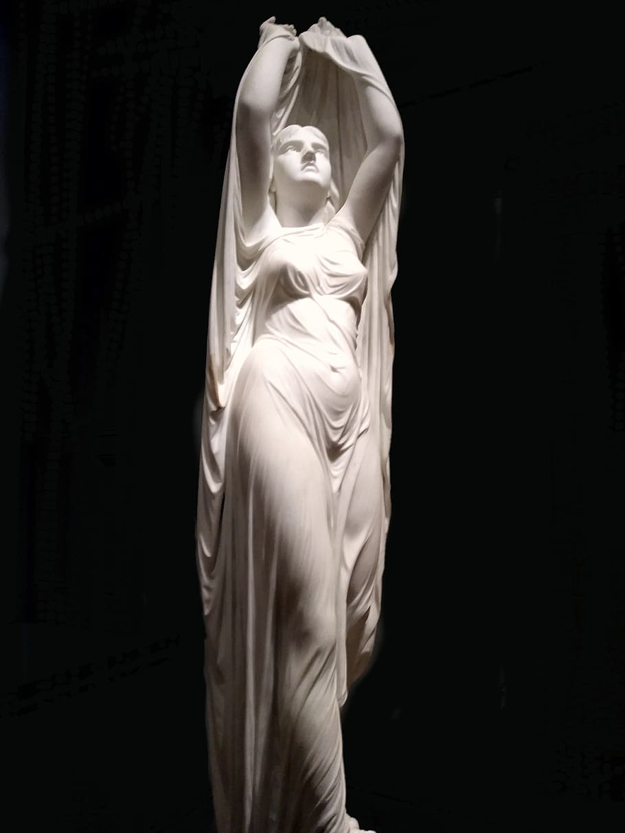 statue, woman, veil, marble, white, art and craft, human representation, HD wallpaper