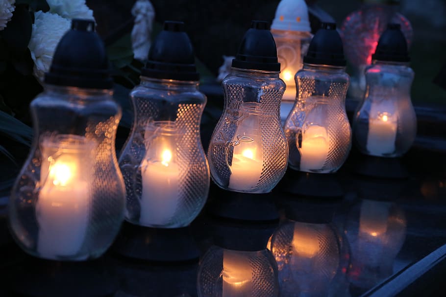all saints, white candles, lanterns, illumination, light, reflection